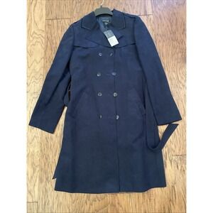 Kenneth Cole New York Women's Double Breasted Navy‎ Trench Coat Belted Size M